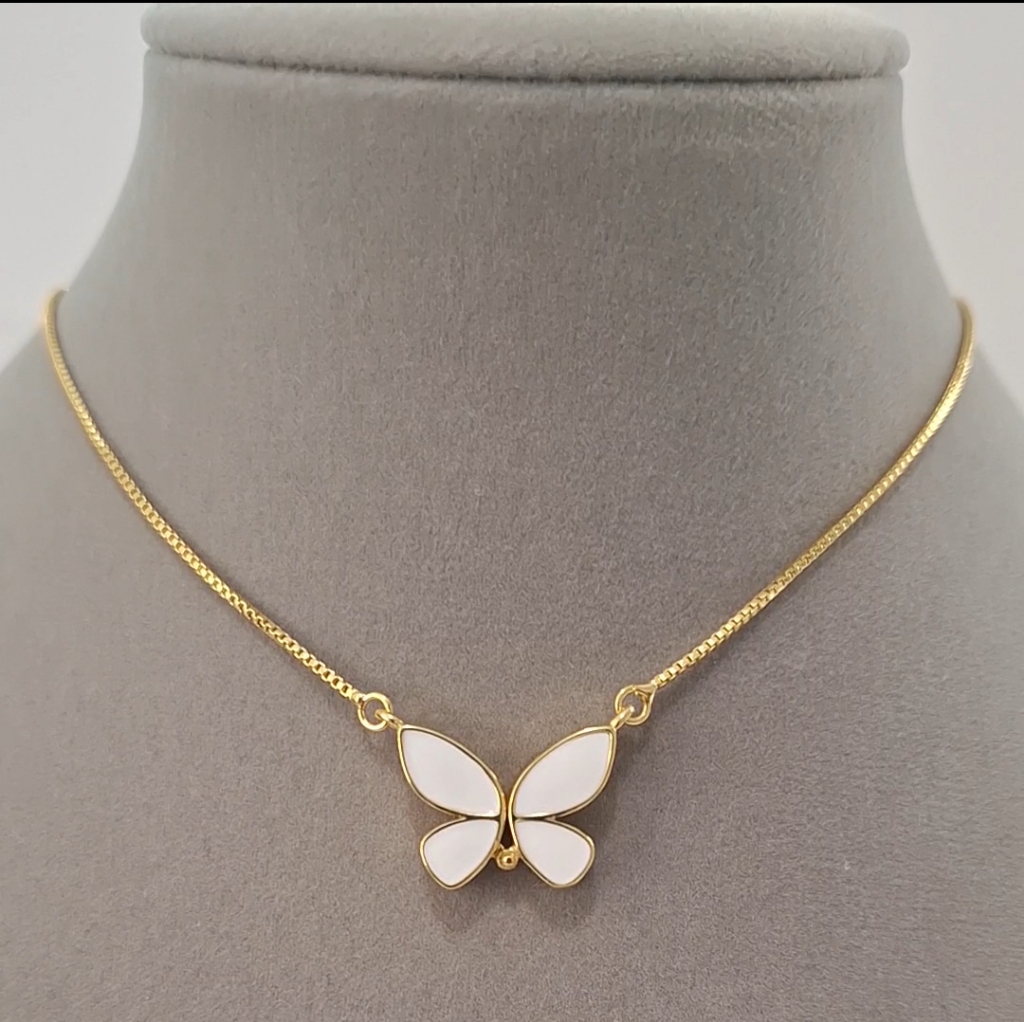 White Enamel Butterfly Necklace